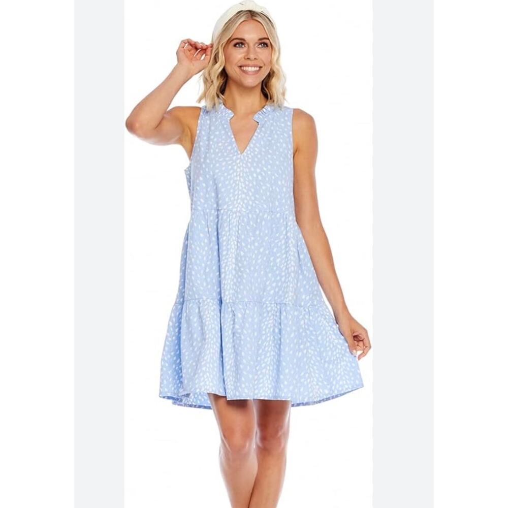 Mud Pie Printed Sleeveless Tiered Dress Size S Small Blue - Picture 8 of 8